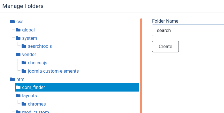 joomla template create com_finder/search folder