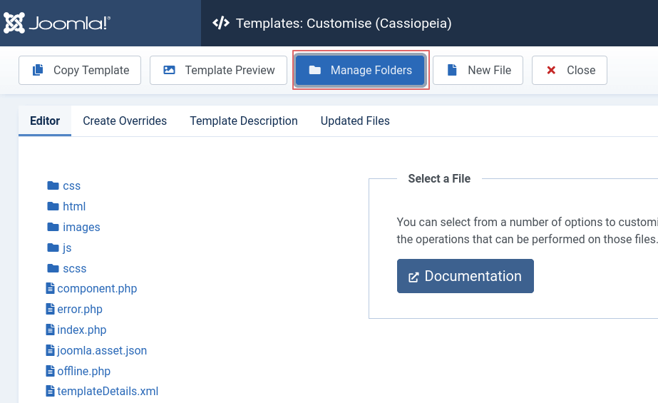 joomla template manage folder