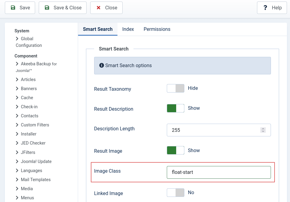 Smart Search results image class setting