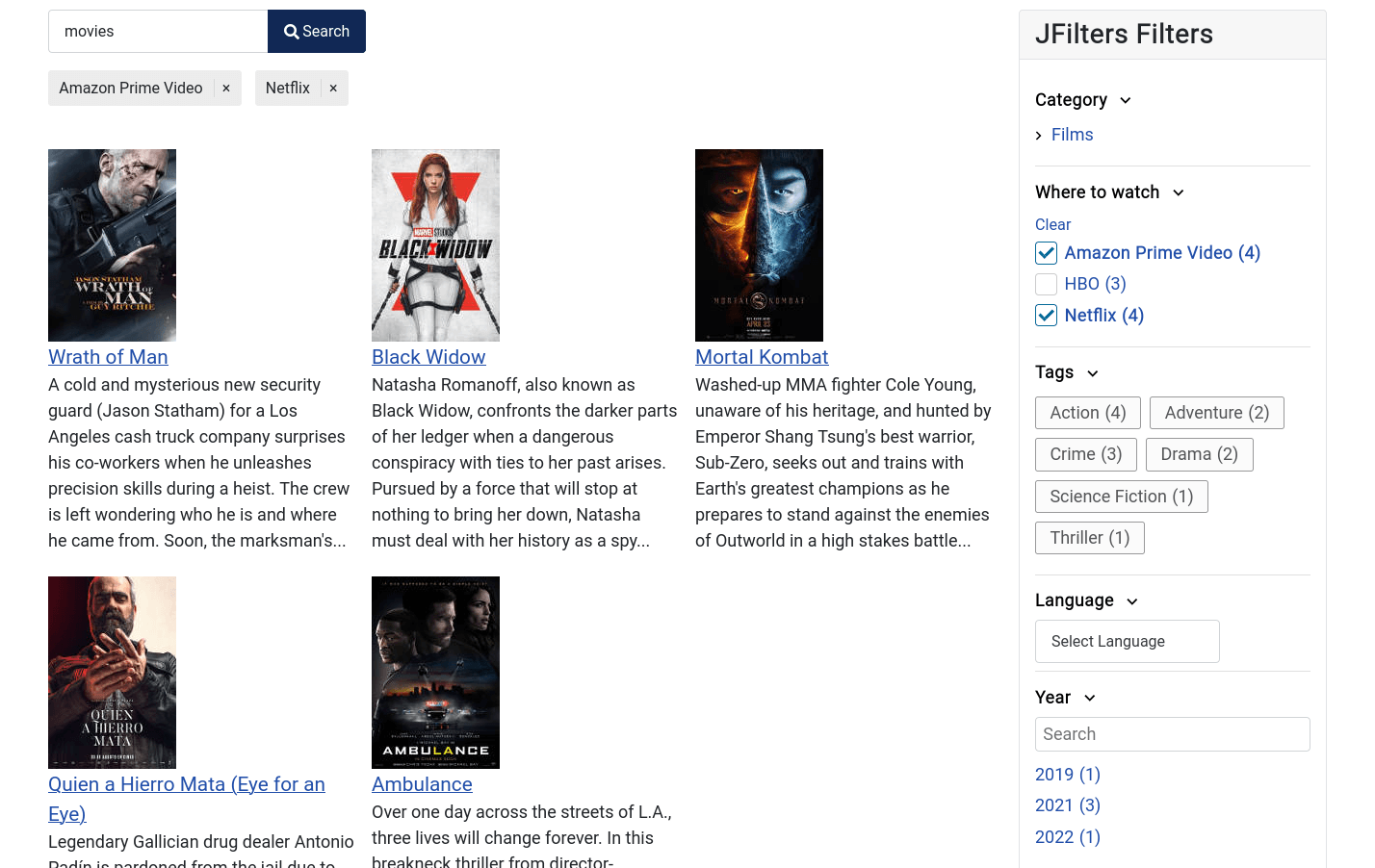 Smart Search results grid