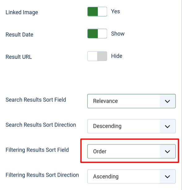 JFilters config Sort Field